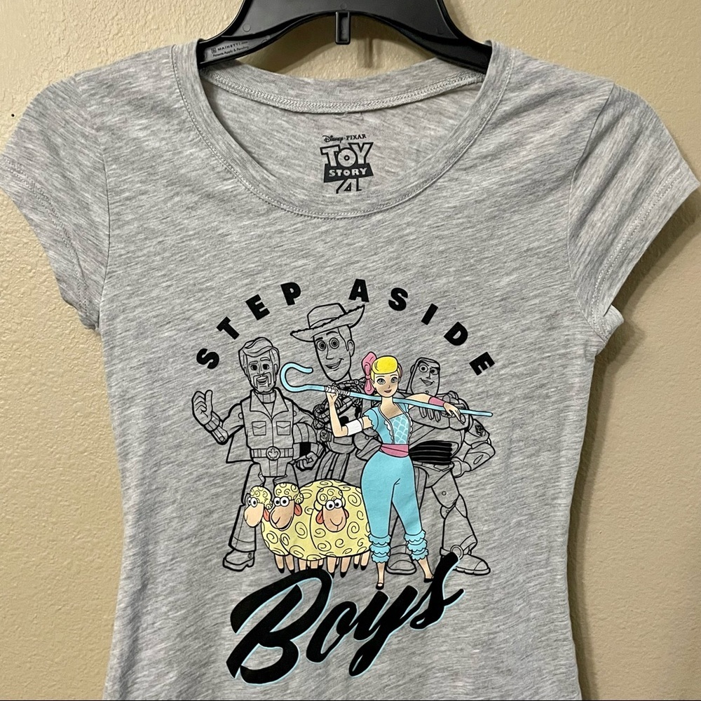 Disney Pixar Toy Story 4 Womens Gray Fitted T-shirt Step Aside Boys Bo Peep XS